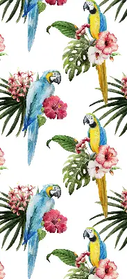 Roller blind for large window with a parrot on flowers print