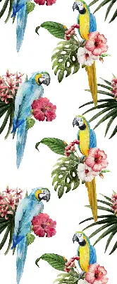 Roller blind for large window with a parrot on flowers print