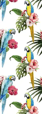 Roller blind for large window with a parrot on flowers print