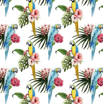 Roller blind for large window with a parrot on flowers print