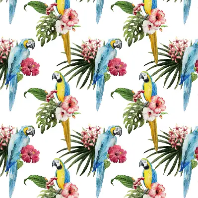 Roller blind for large window with a parrot on flowers print