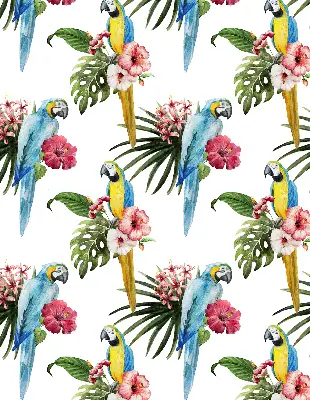 Roller blind for large window with a parrot on flowers print