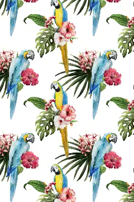 Roller blind for large window with a parrot on flowers print