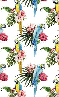 Roller blind for large window with a parrot on flowers print