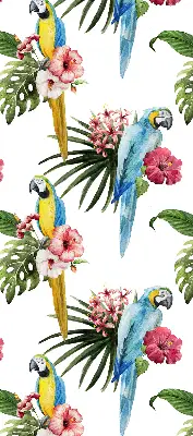 Roller blind for large window with a parrot on flowers print