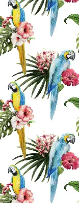 Roller blind for large window with a parrot on flowers print