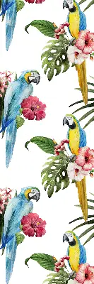Roller blind for large window with a parrot on flowers print