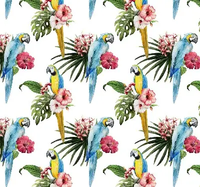 Roller blind for large window with a parrot on flowers print