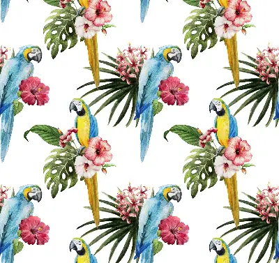 Roller blind for large window with a parrot on flowers print