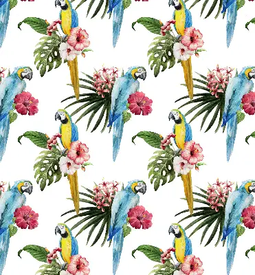 Roller blind for large window with a parrot on flowers print