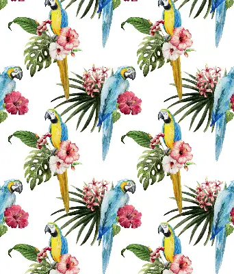 Roller blind for large window with a parrot on flowers print