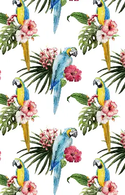 Roller blind for large window with a parrot on flowers print