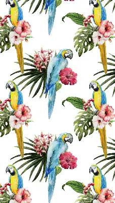 Roller blind for large window with a parrot on flowers print