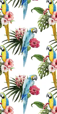 Roller blind for large window with a parrot on flowers print