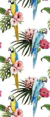Roller blind for large window with a parrot on flowers print