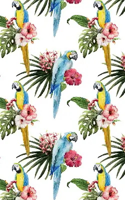 Roller blind for large window with a parrot on flowers print