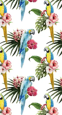 Roller blind for large window with a parrot on flowers print