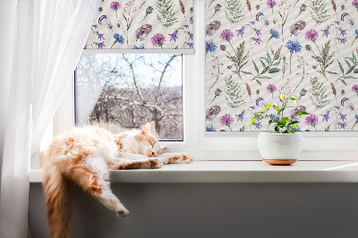 Fabric roller blind with a colorful floral pattern