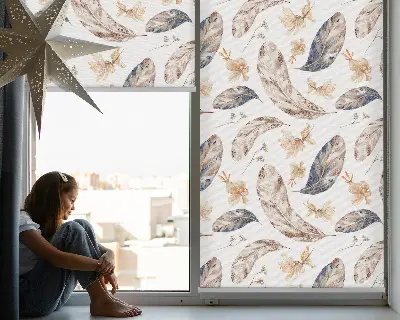 Roller blind for large window with leaves pattern