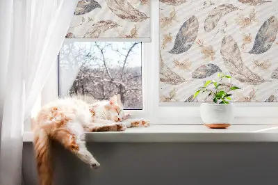 Roller blind for large window with leaves pattern