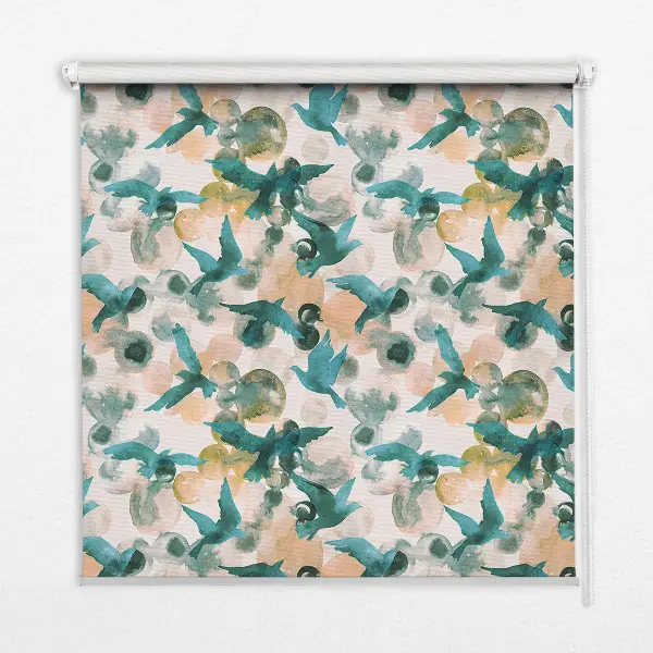 Roller blind modern birds and colorful spots pattern