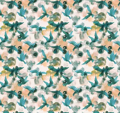 Roller blind modern birds and colorful spots pattern