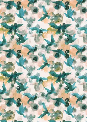 Roller blind modern birds and colorful spots pattern