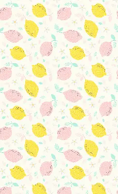 Roller blind for large window with pink and yellow lemon print