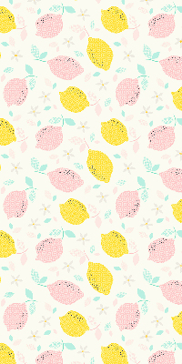 Roller blind for large window with pink and yellow lemon print