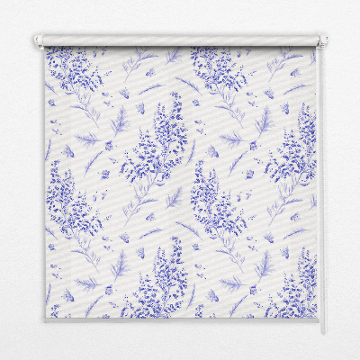 Fabric roller blind with purple plants pattern