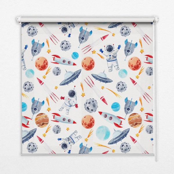 Modern roller blind Rockets, cosmonauts, planets and UFOs