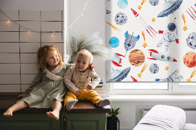 Modern roller blind Rockets, cosmonauts, planets and UFOs