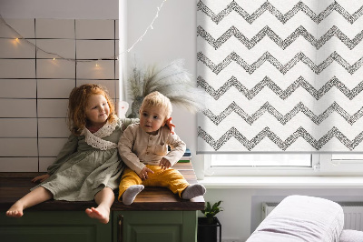 Roller blind for large window in gray horizontal zigzags