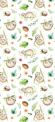Fabric roller blind with a sloths and plants pattern