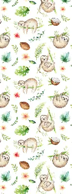 Fabric roller blind with a sloths and plants pattern