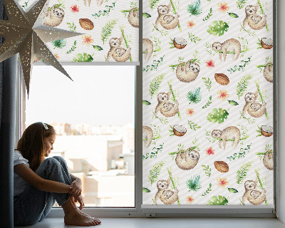 Fabric roller blind Sloths and plants