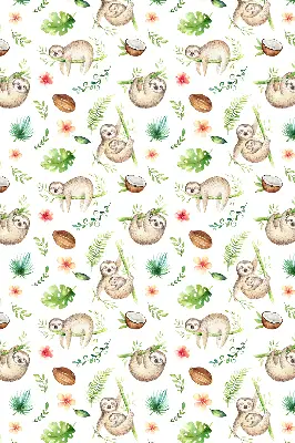 Fabric roller blind with a sloths and plants pattern
