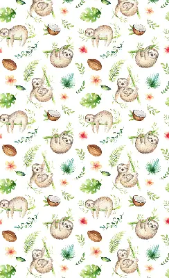 Fabric roller blind with a sloths and plants pattern
