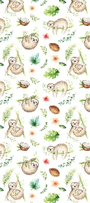 Fabric roller blind with a sloths and plants pattern