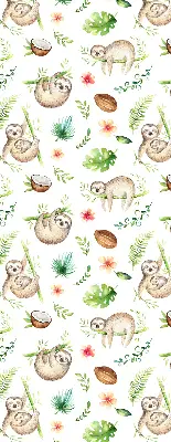 Fabric roller blind with a sloths and plants pattern