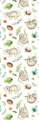 Fabric roller blind with a sloths and plants pattern
