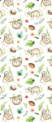 Fabric roller blind with a sloths and plants pattern