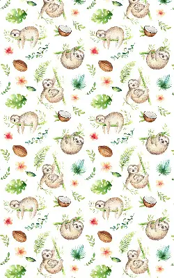 Fabric roller blind with a sloths and plants pattern