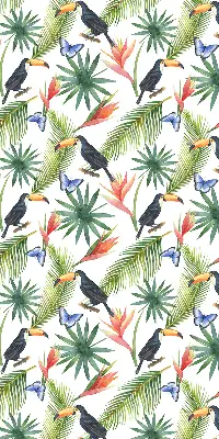 Fabric roller blind with a toucans on flowers print