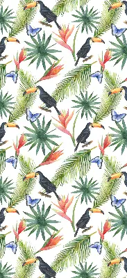 Fabric roller blind with a toucans on flowers print