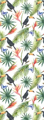 Fabric roller blind with a toucans on flowers print