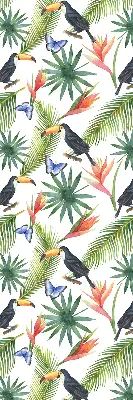 Fabric roller blind with a toucans on flowers print