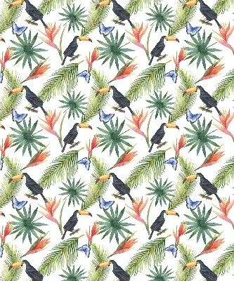 Fabric roller blind with a toucans on flowers print