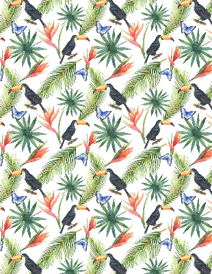 Fabric roller blind Toucans on flowers