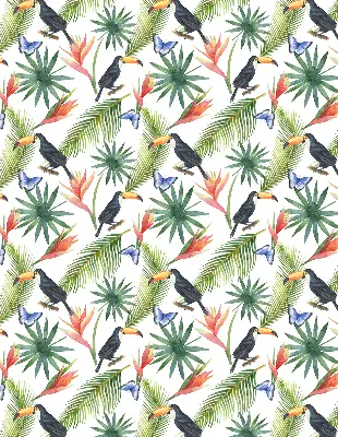 Fabric roller blind with a toucans on flowers print